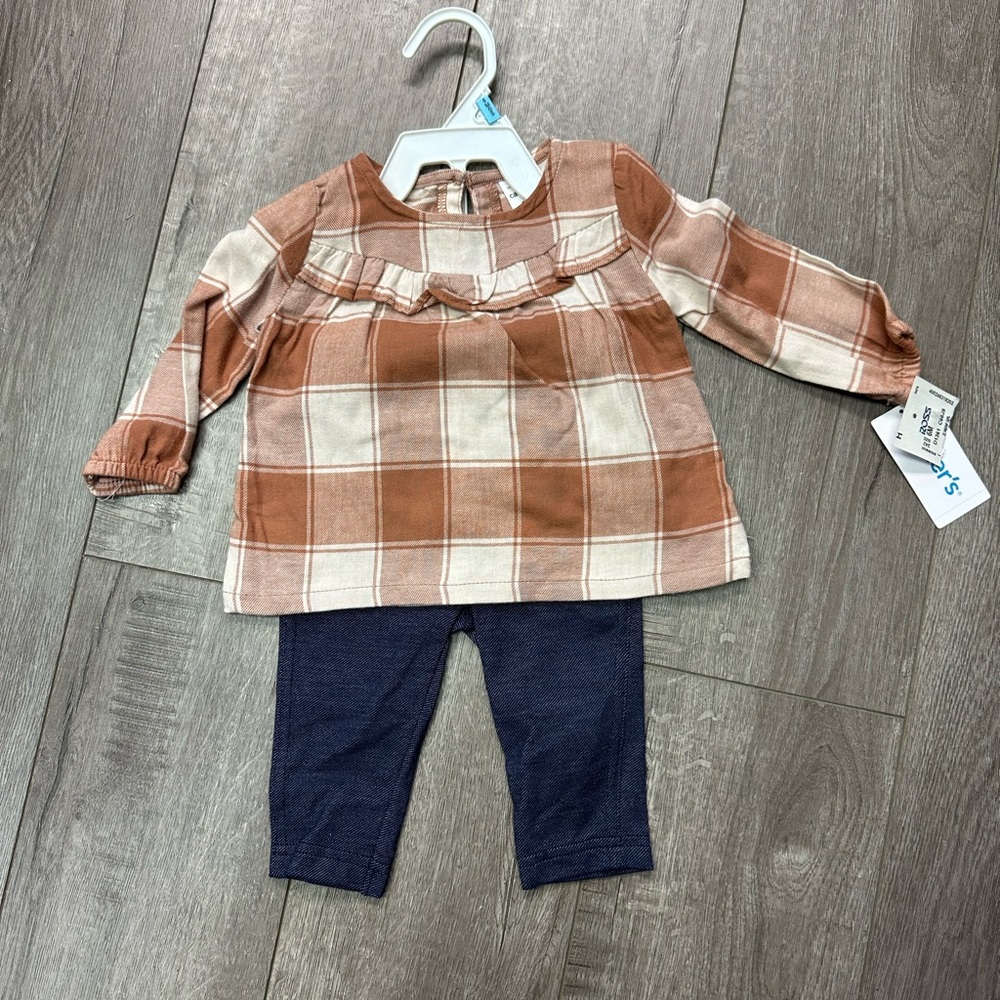 Carter’s 2 piece set includes top and bottom denim leggings size 6 months new